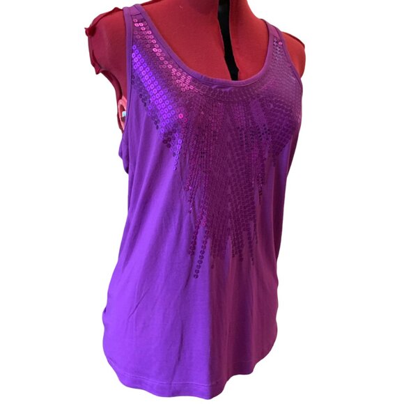 TRISTAN - Tank top Camisole Purple with Sequins in the front Large - Picture 2 of 9